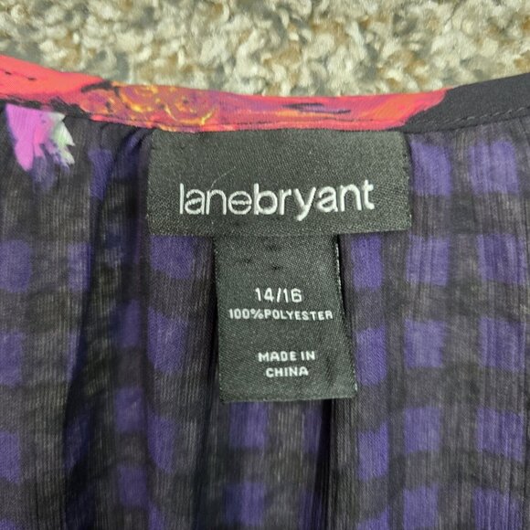 Lane Bryant Top Womens Plus 14/16 Navy Blue Sheer Chiffon Neck Tie Blouse Ladies - Picture 6 of 7